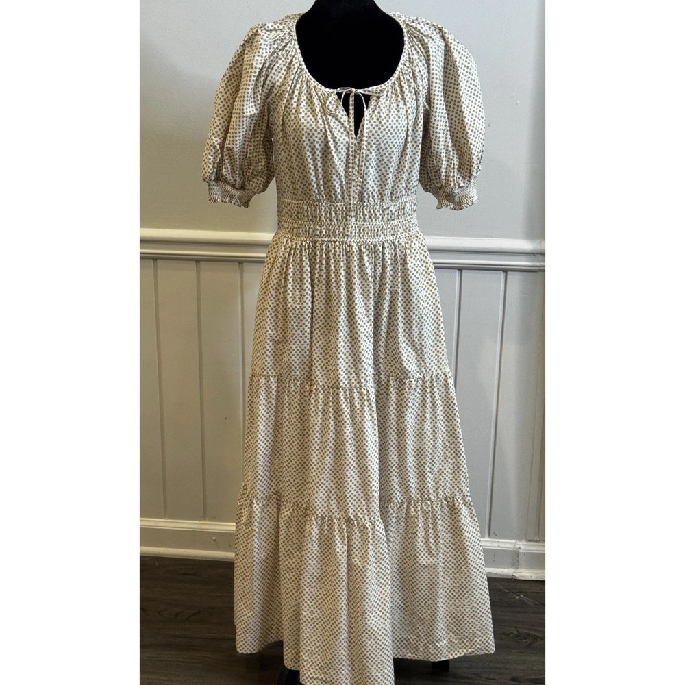 Anthropologie Somerset Dress M Ivory Gold Cottagecore Boho Prairie Maxi - Picture 8 of 9